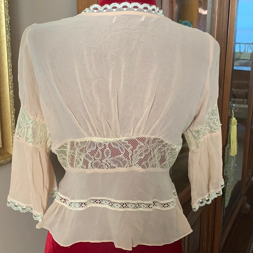 Y2K Lace Peach Victorian Style Blouse Small Cottagecore - Picture 5 of 7